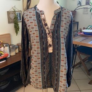 Anthropologie Tiny Brand 3/4 sleeve Henley Tunic with Sequin Detail